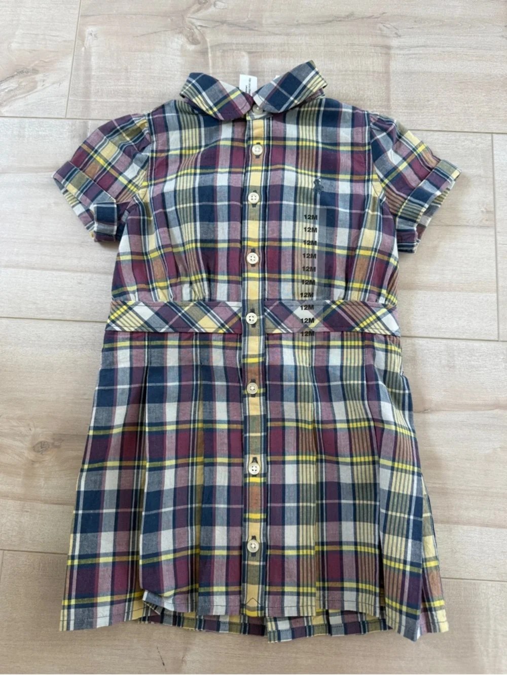 Ralph Lauren Plaid Button-Front Girls Dress in Navy, Burgundy & Yellow
